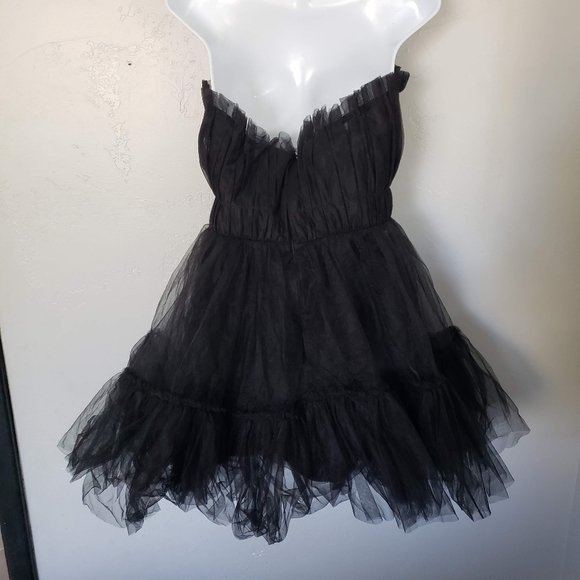 Black Tube Top Mini Dress Tulle Frilly Girly Cocktail Event Party GNO Sexy - Picture 4 of 8
